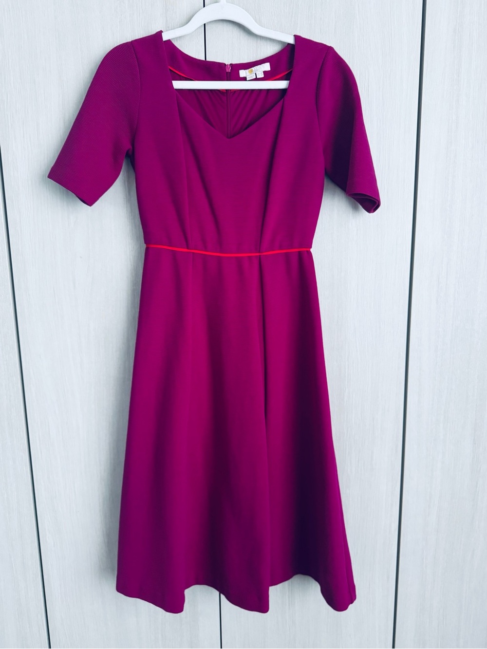 Boden Magenta Midi Dress with Red Waist Trim